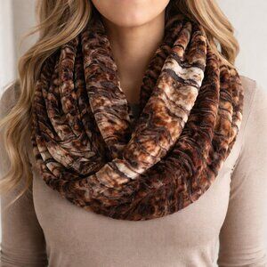 Animal Print endless scarf wrap Brown Teal